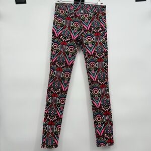 Divided H&M Abstract Neon Super Slim Leg Pants Women's 8 Indie Boho Hippie